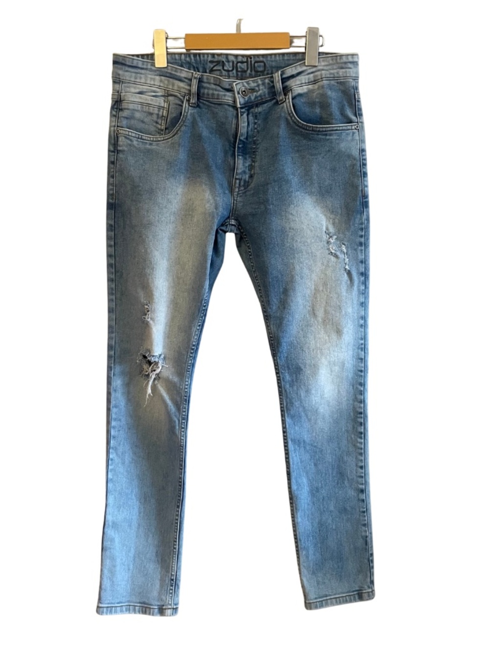 Zudio Men Light Blue Distressed Slim Fit Stretch Jeans 29” Inseam – Size 36 EUC